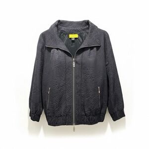 St John Sport XL Black‎ Textured Zip Jacket Y2k Logo Pull Elastic Hem Bomber